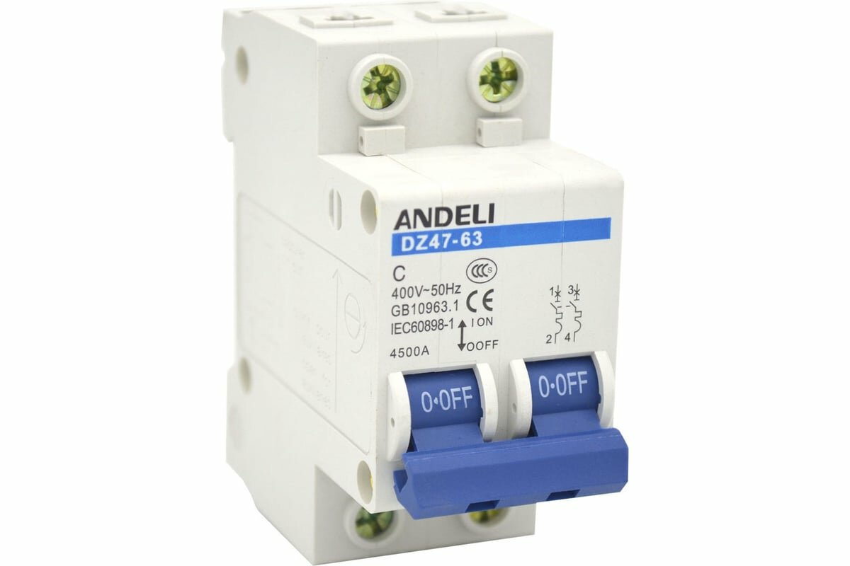 ANDELI Автоматический выключатель DZ47-63/2P 16A 4.5kA тип C ADL01-078