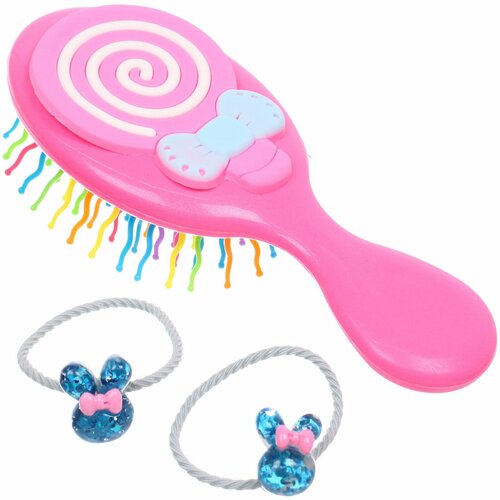 Расческа детская КНР массажная и 2 резинки Мила леденец цвет розовый 14х55 см 258₽