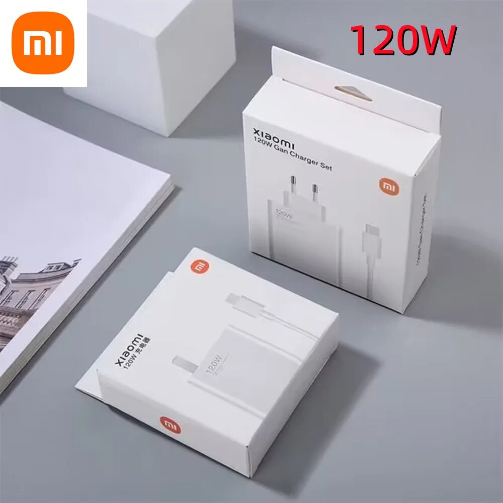 Оригинальное зарядное устройство Xiaomi 120 Вт, турбо, быстрая зарядка, EU US Hypercharge Gan адаптер для Mi 14 13 13T Redmi Note 11 12 13 Pro Plus 5G, White, EU Add Cable(No box) — фото 1