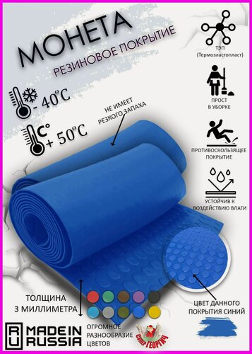 Изображение товара Рулонное покрытие Синяя Монета размер 0,5х8