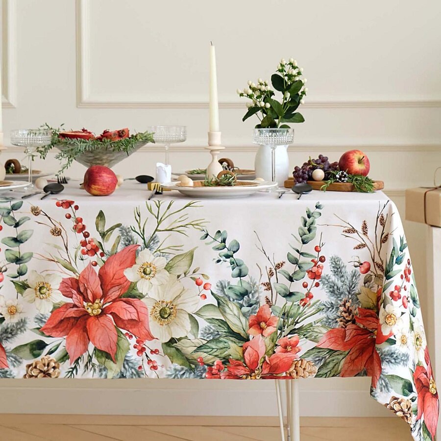 Скатерть на стол Этель Пуансетия 150x220 см хлопок саржа 190 г/м2