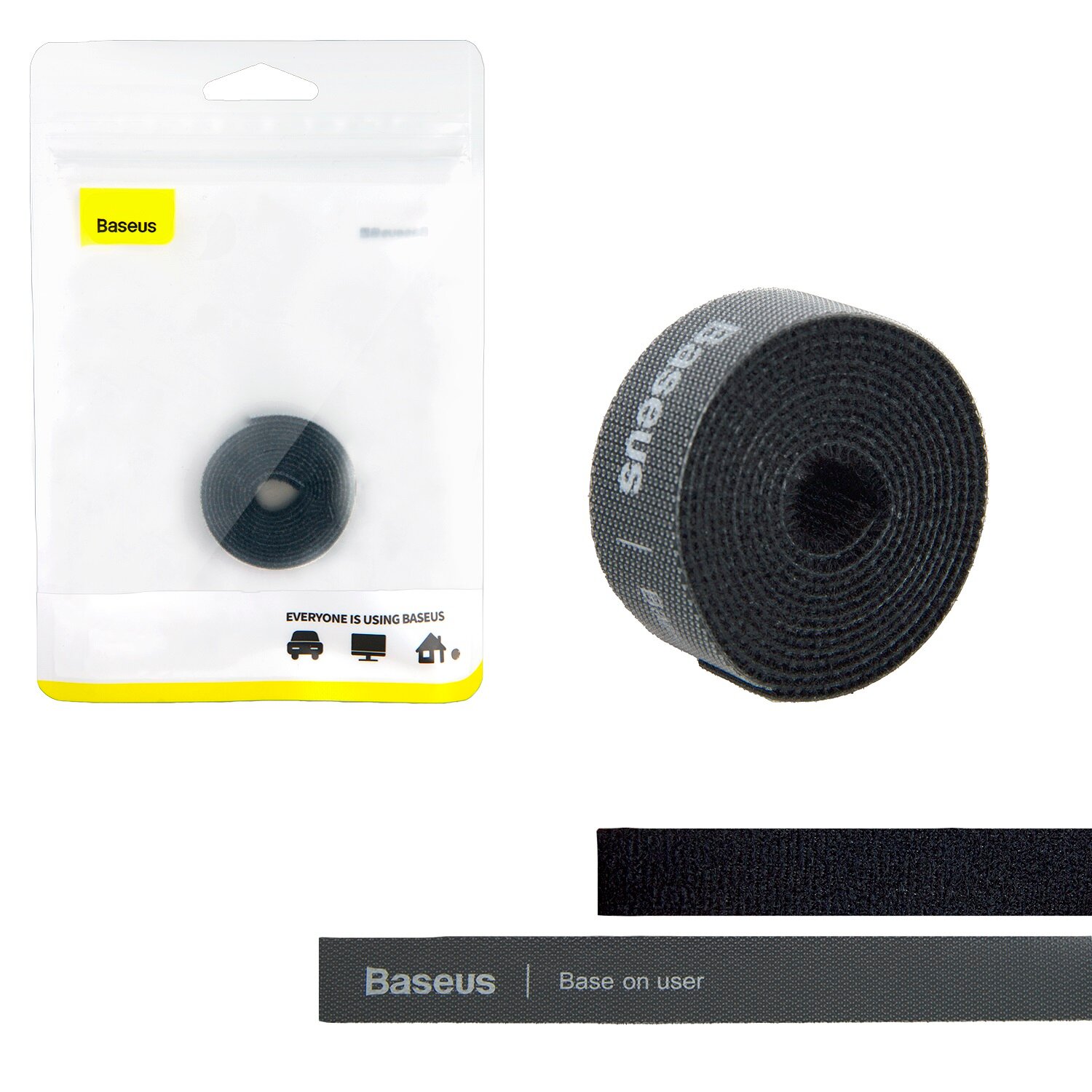 Стяжка для проводов на липучке Baseus Rainbow Circle Velcro Straps 1m Black ACMGT-E01 (IS003580)