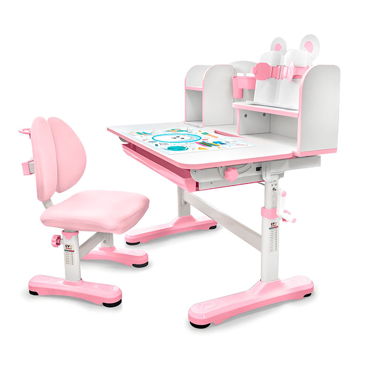 Растущий стол и стул детский комплект Ergokids Panda XL BD-29 розовый