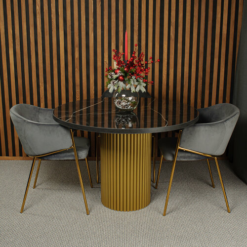 Стол кухонный Steel Dekor черный Айсберг, не раздвижной, диаметр 100см, на золотом подстолье со столешницей под мрамор