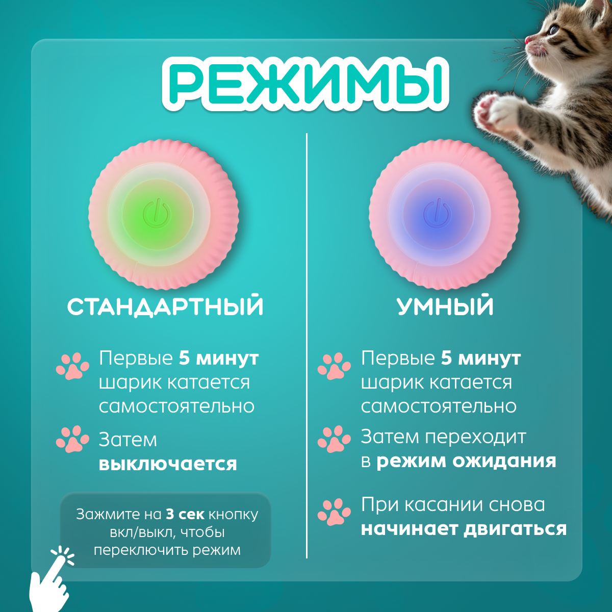 Интерактивный мяч дразнилка TeaserBall, для кошек, пластик/силикон, диаметр 4,3см, розовый — фото 1