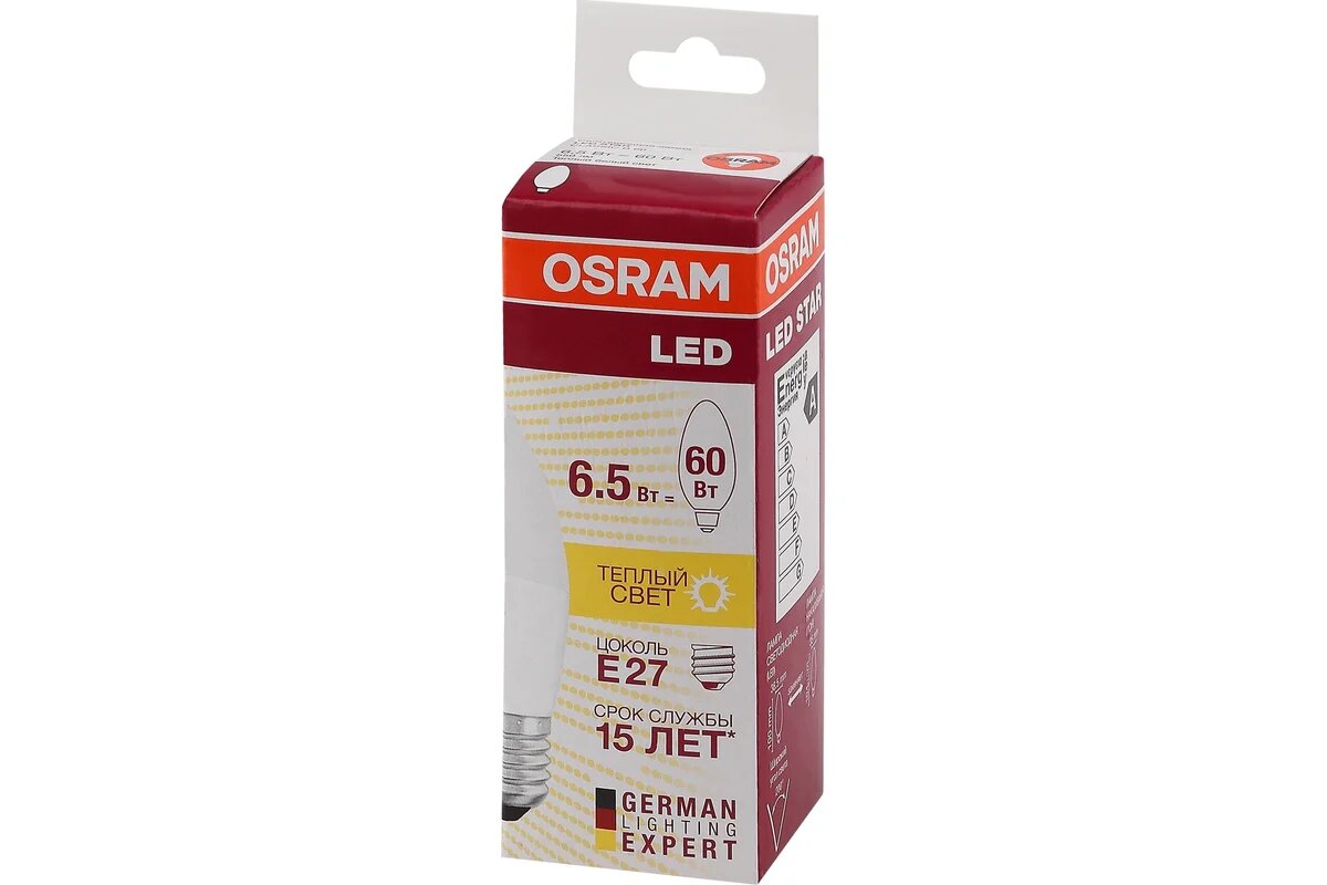 Светодиодная лампа Osram LED SSTAR B Свеча 6.5Вт E27 600Лм 2700К Теплый белый свет 4058075134232