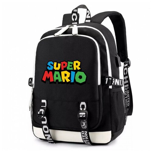 Рюкзак с логотипом Марио (Mario) черный с USB-портом №2