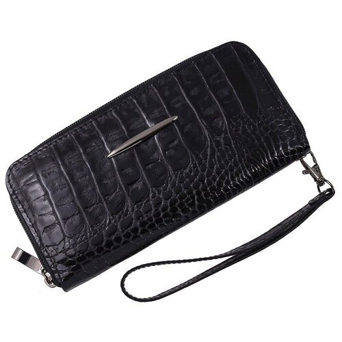 фото Кошелек женский из натуральной кожи, маленький бумажник для денег, портмоне на каждый день черный cro-s-40-126 кроко