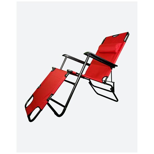 Кресло-шезлонг цвет красный (каркас железная труба, пластиковые подлокотники)
