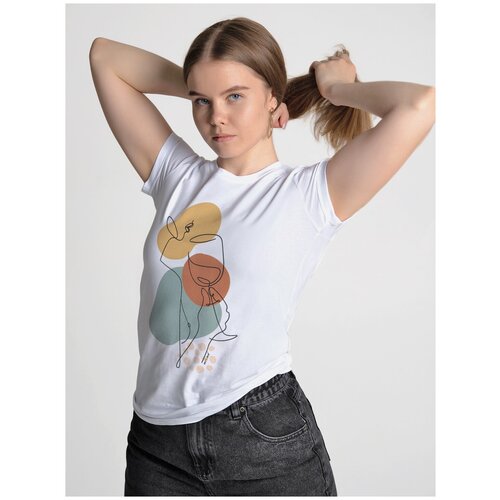 Женская футболка с принтом ONTREND /премиум хлопок / приталенная / белая футболка с модным рисунком белого цвета