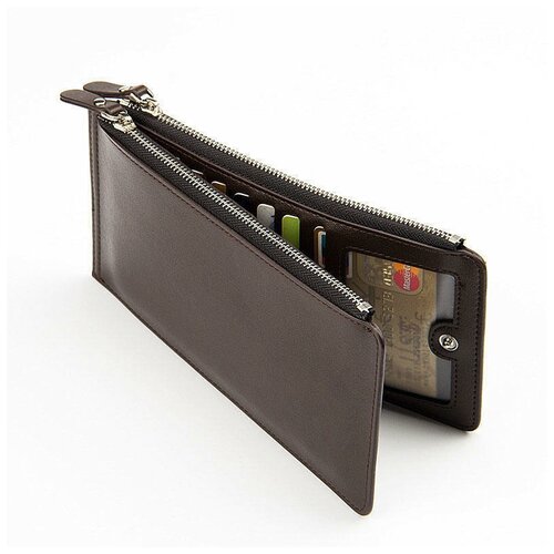 фото Кошелек мужской для карт из экокожи маленький, портмоне мужское для автодокументов, коричневый baellerry