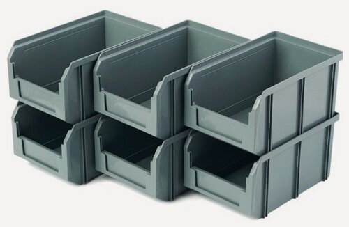 Изображение товара Пластиковый ящик Стелла-техник V-2-К6-серый, 234х149х120мм, комплект 6 штук