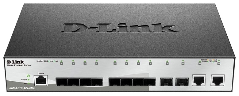 D-Link DGS-1210-12TS/ME/B1A Управляемый коммутатор 2 уровня с 10 портами 1000Base-X SFP и 2 портами 10/100/1000Base-T