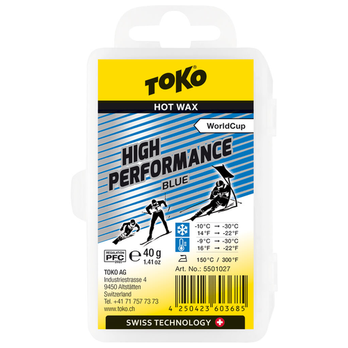 Парафин высокофтористый TOKO High Performance blue (-10°С -30°С) 40 г. парафин углеводородный toko performance blue 9°с 30°с 40 г