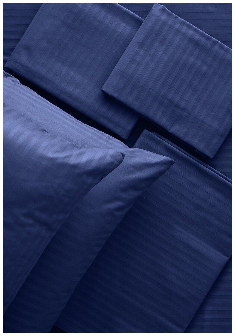 Комплект постельного белья LOVEME 1,5 спальный, страйп-сатин, цвет синий (Indigo) - фотография № 8