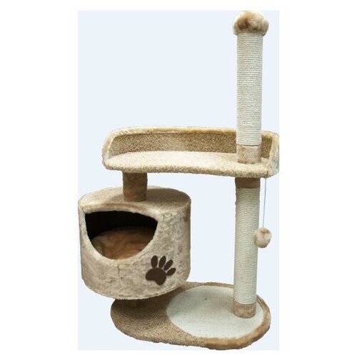 Комплекс для кошки, с круглым домом, большой лежанкой и подушкой, велюр-мех, бежевый, Зооник (820х430х1210)