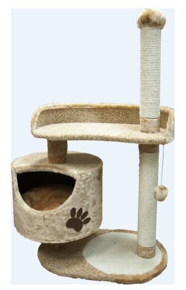 Комплекс для кошек с круглым домом, большой лежанкой и подушкой Зооник бежевый велюр 82 х 43 х 121 см (1 шт)