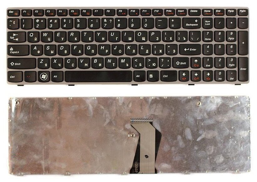 Клавиатура для ноутбука Lenovo 25-012185 черная с серой рамкой ножка крепежа находится рядом со шлейфом 1310₽