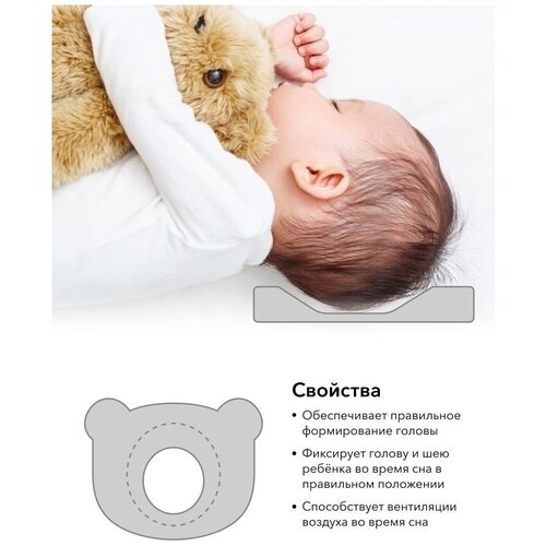 Подушка детская Happy Baby для новорожденных, с эффектом памяти и анатомической выемкой, мишка