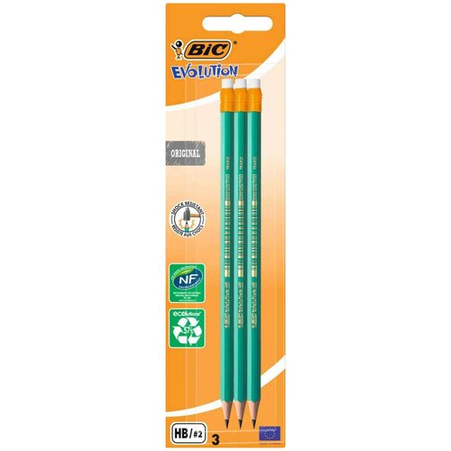 Карандаши чернографитные Bic HB Evolution с ластиком, 3 шт.