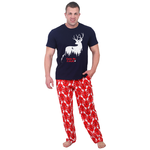 фото Мужская пижама северное сияние индиго размер 52 кулирка оптима трикотаж футболка с коротким рукавом штаны с карманами