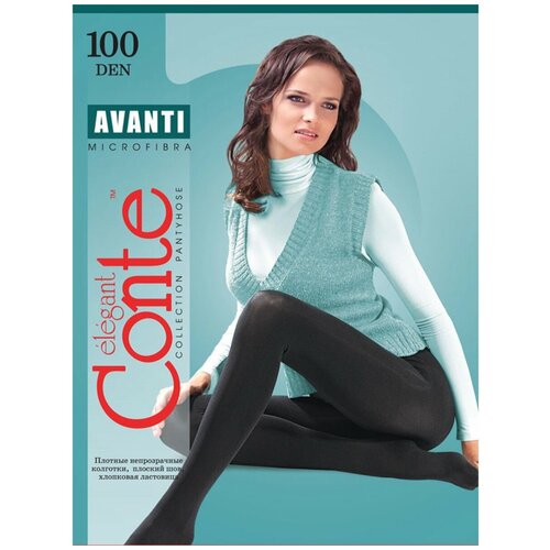 фото Колготки conte elegant avanti, 100 den, с ластовицей, матовые, без шортиков, размер 2, черный