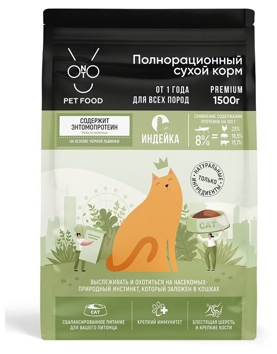 Сухой корм ONTO 1.5 кг для любых кошек индейка с энтомопротеином - фотография № 10