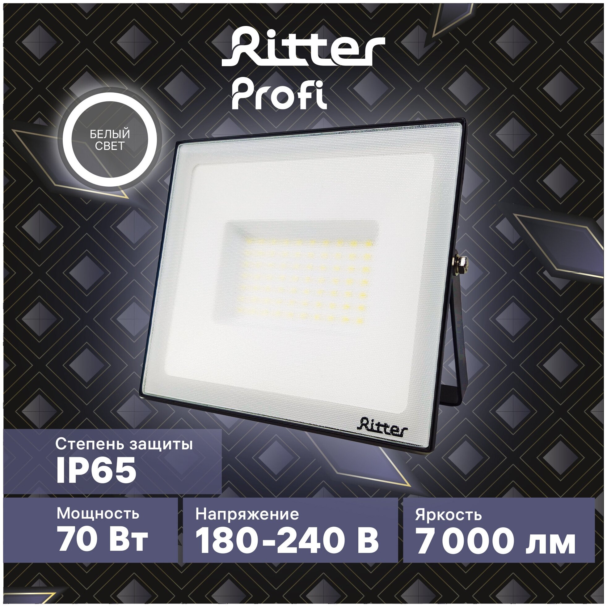 Ritter Прожектор светодиодный серия Profi 230В 70 Вт 4000К 7000Лм IP65 черный 53418 5 .