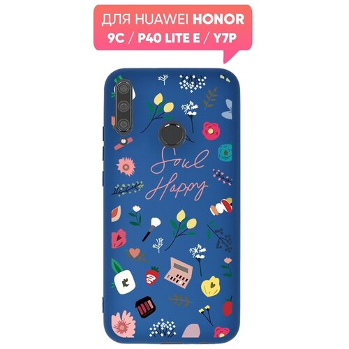 Чехол (накладка) Vixion TPU для Huawei Honor 9C / P40 Lite E / Хуавей Хонор 9С с подкладкой (тем/синий) Счастливая душа