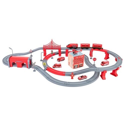 Железная дорога игрушка Служба спасения, 92 предмета, на батарейках со звуком, G201-003