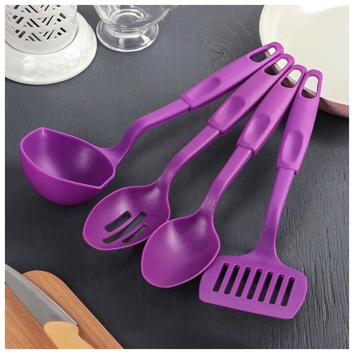 Набор кухонных принадлежностей Доляна «Радуга», 4 предмета, цвет фиолетовый