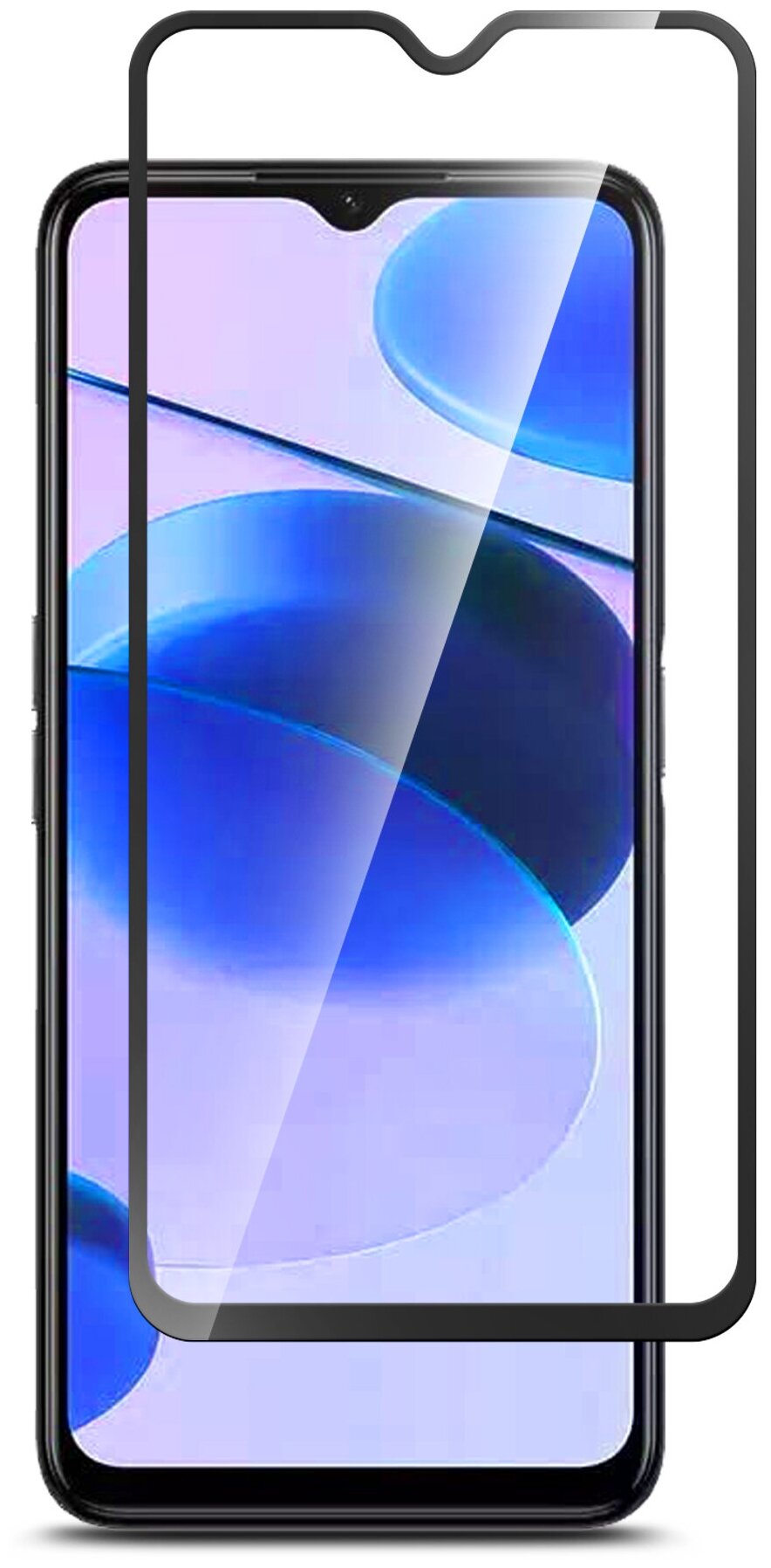 Защитное стекло Full Glue на Realme C30/ C31/ C33/ C35 (Риалми С30/С31/С33/С35) на экран черная рамка Brozo