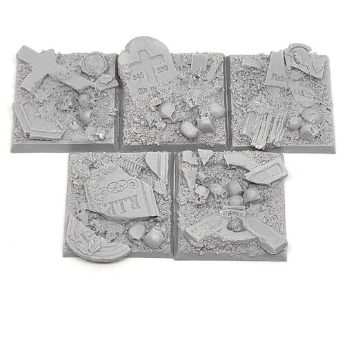 фото Набор квадратных подставок для миниатюр (вархаммер, warhammer и пр.) "graveyard bases / кладбище", 25х25 мм, непокрашенные, 5 шт. micro art studio