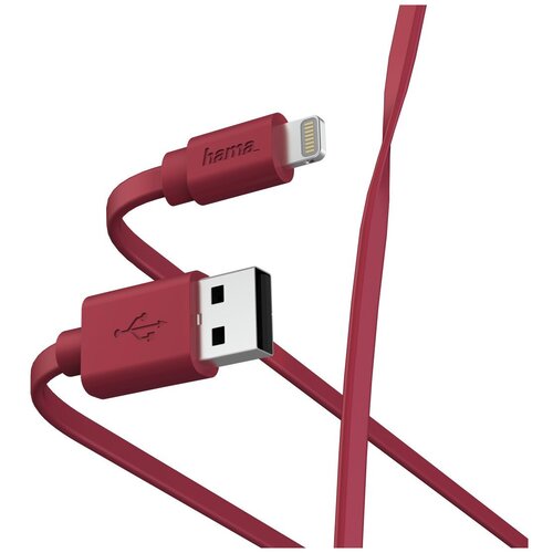 Кабель Hama 00187233 USB (m)-Lightning (m) 1 м, красный плоский кабель hama 00187233 lightning usb 2 0 m 1м красный плоский