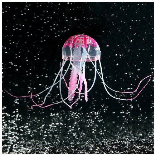 Декор для аквариума Медуза силиконовая, с неоновым эффектом, 5 х 5 х 15 см, розовая./В упаковке шт: 1