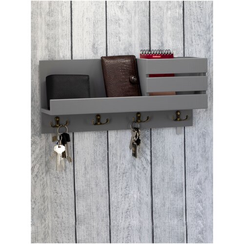 Ключница-полка настенная в скандинавском стиле серая