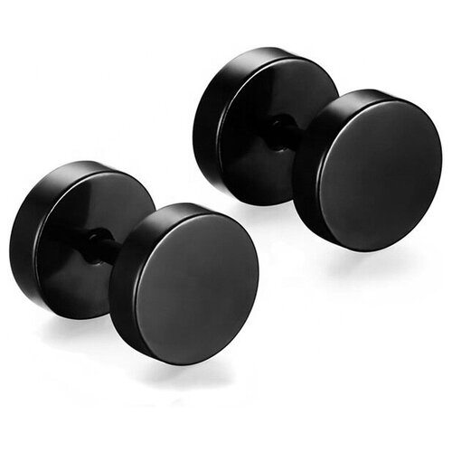 фото Серьги гвоздики, черные диски. 10 мм se-183k sharks jewelry