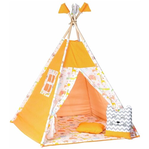 Детский Вигвам с ковриком, окошком, подушкой-игрушкой, флажки - 4 шт. и системой антискладывания Африка