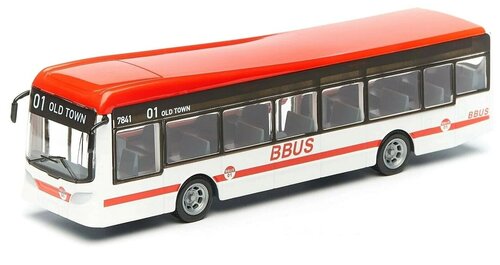 Автобус Bburago City Bus (18-32102) 1:43, 7 см, красный/белый