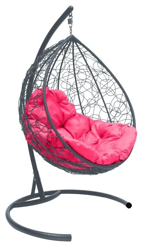 Подвесное кресло m-group капля ротанг серое, розовая подушка - фотография № 17