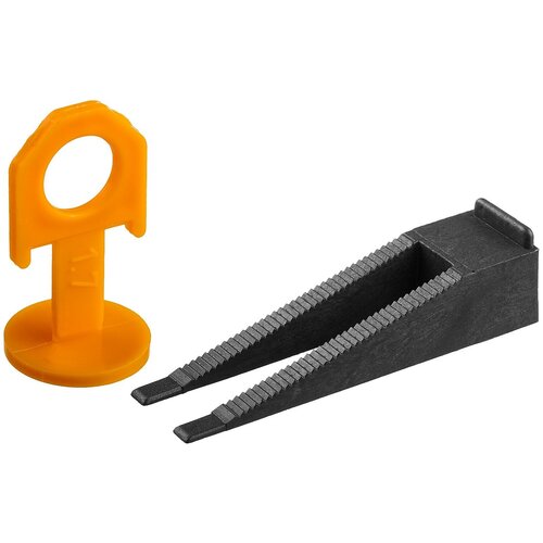 ЗУБР СВП комплект: 50+50шт (клин + зажим), система выравнивания плитки, в пластиковом ведре. комплект системы выравнивания для укладки плитки зубр 3383 h50 оранжевый черный 50 шт