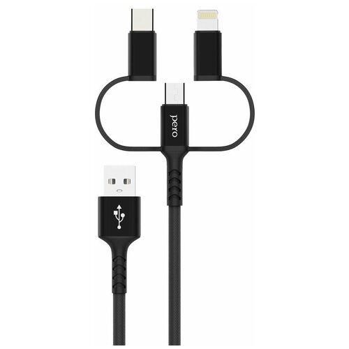 Аксессуар Pero DC-06 Universal USB - Lightning/microUSB/USB Type-C 2A 2m Black PRDC-06U2MB аксессуар pero dc 06 universal usb lightning microusb usb type c 2a 2m blue prdc 06u2mbl