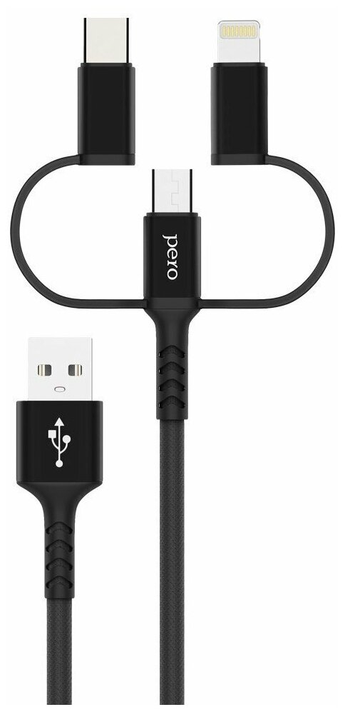 Аксессуар Pero DC-06 Universal USB - Lightning/microUSB/USB Type-C 2A 2m Black PRDC-06U2MB