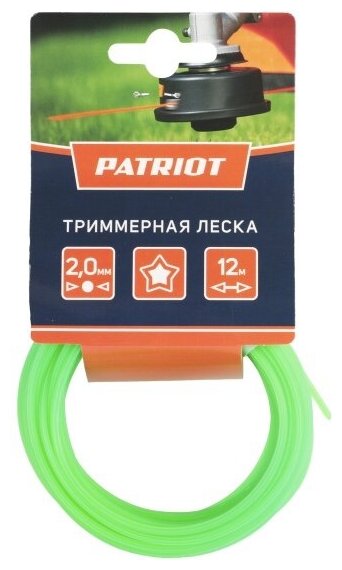 Леска для тримммера Patriot D 2,0 мм L 12 м (звезда, зеленая) 200-12-3, картонный подвес