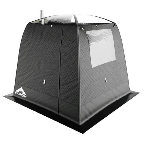 Мобильная баня морж (MORZH) SKY с 1-м окном и прозрачной крышей, сине-красный