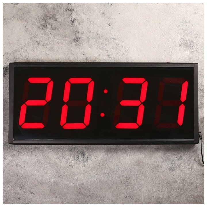 Часы электронные настенные "Соломон", таймер, секундомер, 26 х 4.5 х 60 см, красные цифры