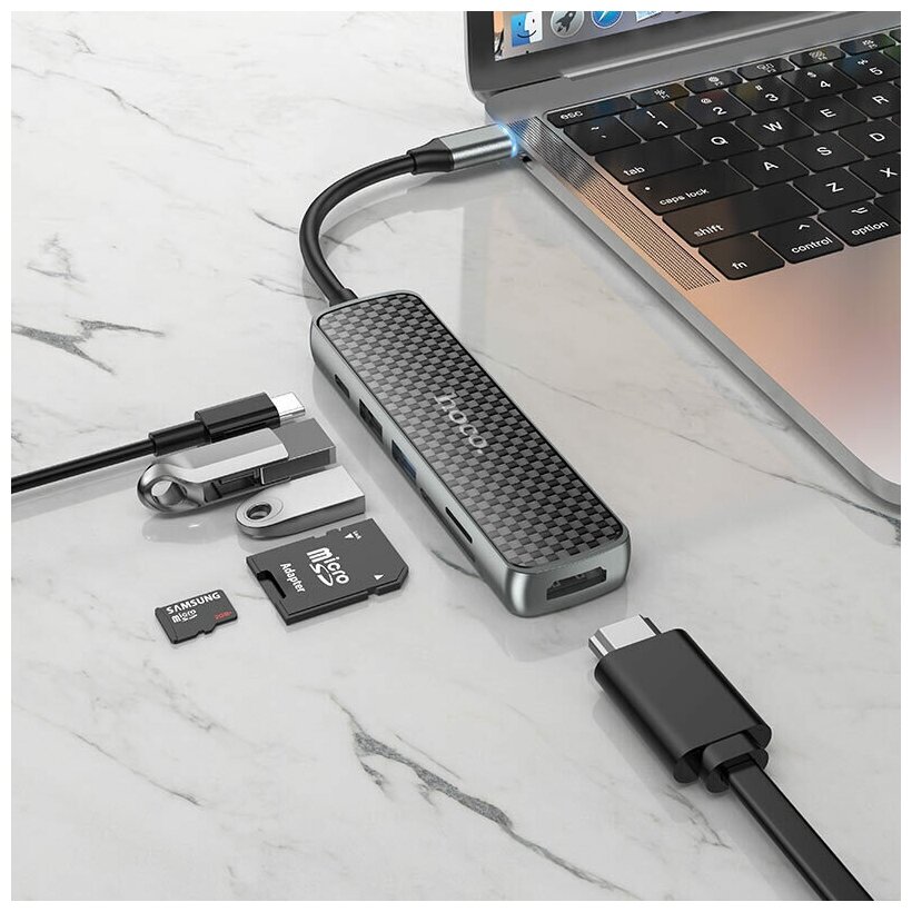 USB-концентратор Type-C Хаб Hub HB24 Easy display HDMI USB30 USB20 SD TF MicroSD PD