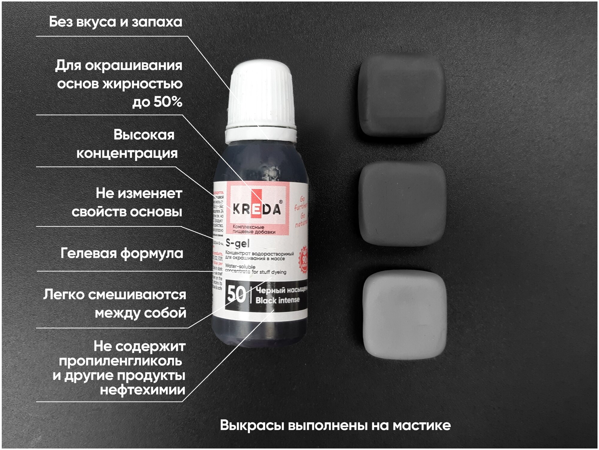 Краситель-концентрат креда (KREDA) S-gel черный насыщенный №50 гелевый пищевой, 20мл