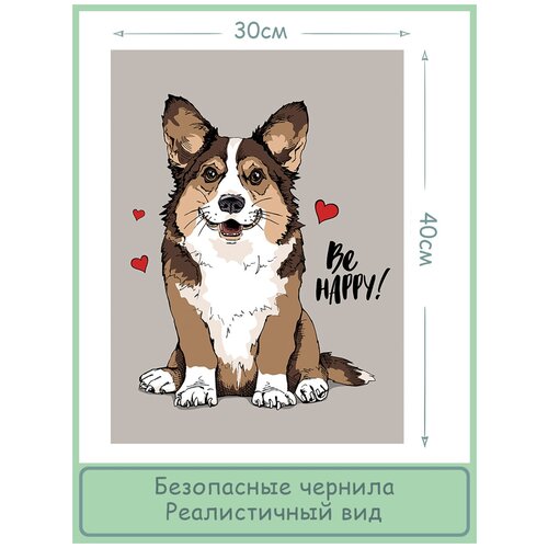 Картина на холсте Вельш корги be happy 40х30 см./ картина на холсте / картина на стену / картина на кухню / картина интерьерная / декор для дома