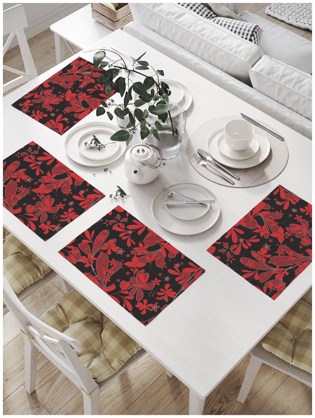 Комплект салфеток JoyArty "Красные стрекозы" для сервировки стола (32х46 см, 4 шт.)